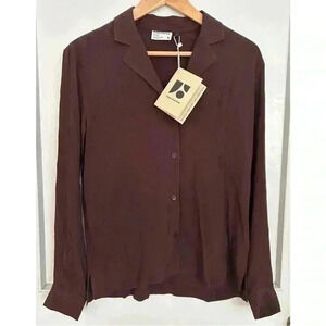 Frank  and Oak Brown Long Sleeve Camp Collar Blouse Size XXS